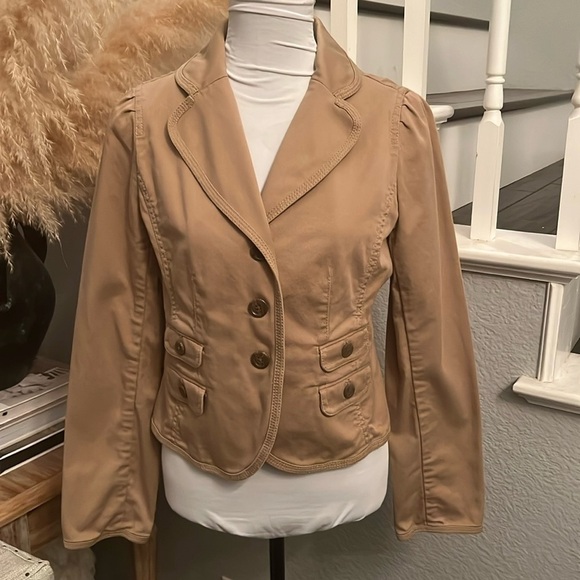 Ann Taylor Loft 4 Front Pocket Tan Blazer Size 4 - Picture 1 of 8